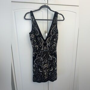 BEBE beaded Black and Silver dress